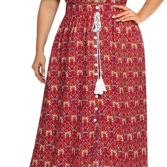 Women's Plus Size Floral Print Maxi Dress Short Sleeve Beach Party Elegant - Picture 1 of 5